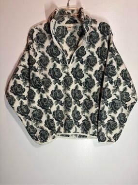 Tna Half-Zip Fleece Pullover Ivory and Charcoal Rose Print